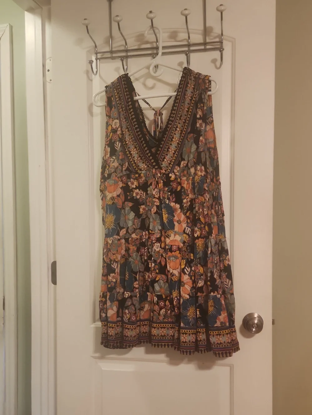 Angie Floral V-Neck Sleeveless Mini Dress in Black, Orange, Blue